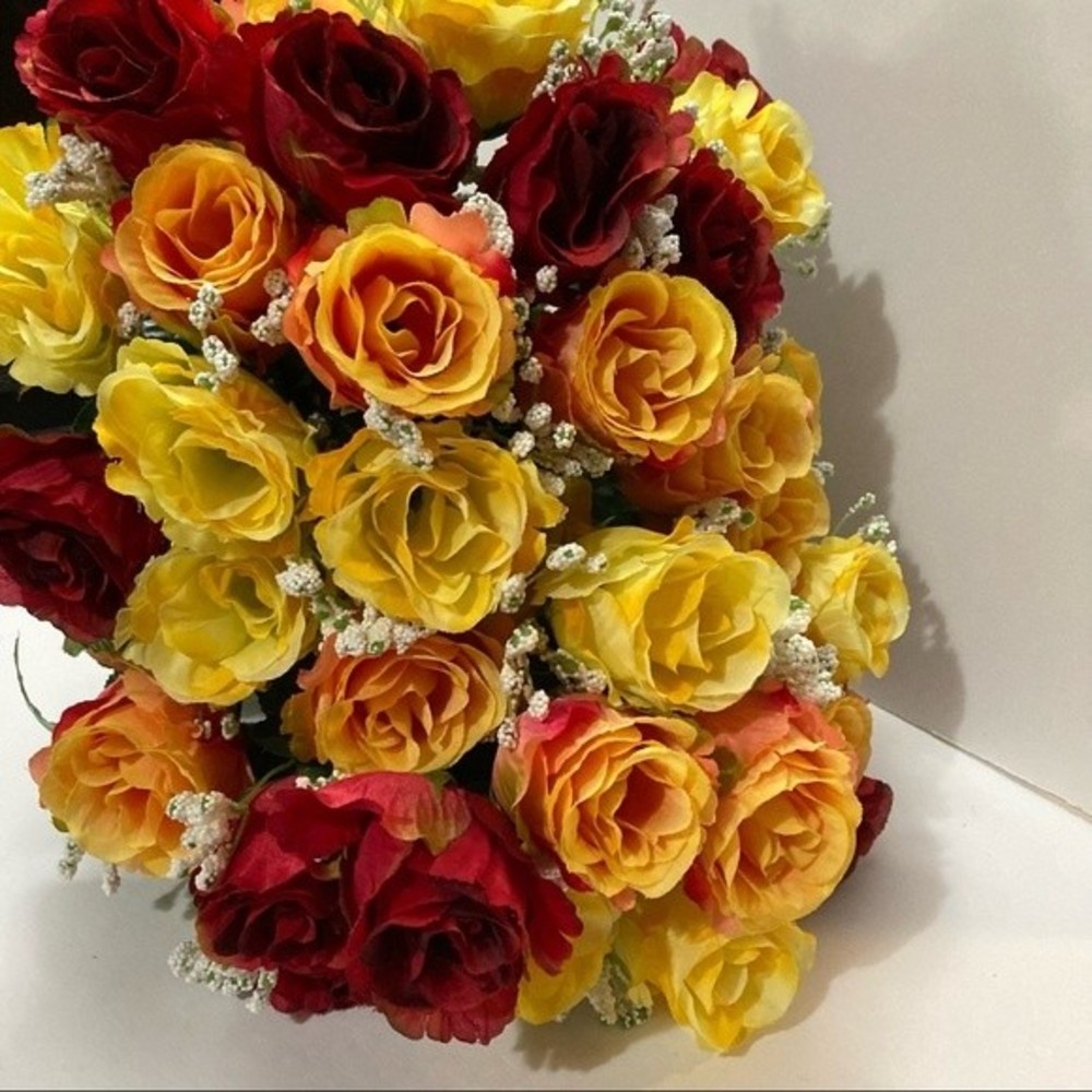 Roses Artificial Flowers Red Yellow Pink 2 Bunches 16"